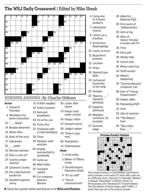 wsj friday crossword.